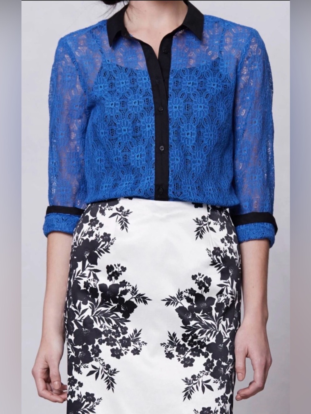 VanessaVirginia Gemma lace button down blouse in blue - 6 nwt